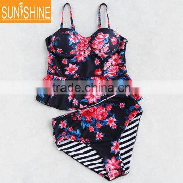 Lady'S Tankini Push Up Halter Screen Printing Swimwear Swimsuit OEM