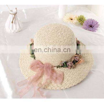 Bowknot Garland Straw Hat Beach Sun Hat Garden Fisherman Hat