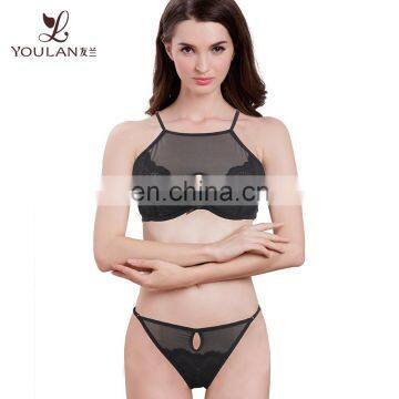 High Quality Sexy Fancy Black Transparent Inner Wear Bra Panty Set