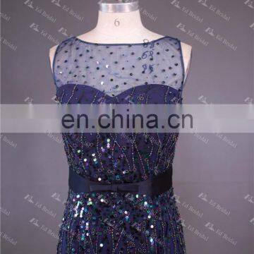 LN147 Stunning Beaded Sleeveless Elegant Navy Blue Sale Beaded Brazilian Evening Dress photo-3