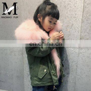 High Quality Children's Real Fox Fur Lining and Raccoon Fur Hood Parka Cute Kids Winter Coat