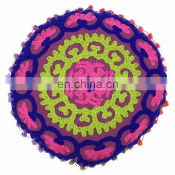 Indian Round Suzani Cushion Cover Throw Decorative Embroidered Pillow Case