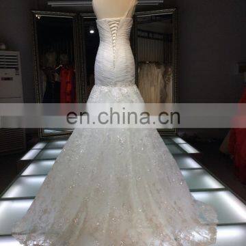 1A179 Charming Ruffle Mermaid Small Train Wedding Gown Beaded Sweetheart Backless Spaghetti One-shoulder Wedding Dress 2016 photo-4