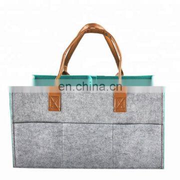 Amazon Hotselling Felt Diaper Caddy Storage Organizer Bag With pu Leather Handle photo-4