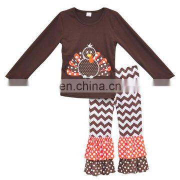 New Autumn Baby Girls Top Ruffle Flower Pants Suits Boutique Outfits White Thanksgiving Turkey clothes