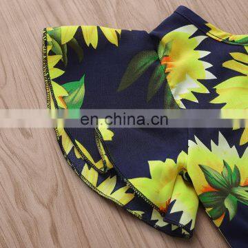2019 1-5years Summer Fly Sleeved Sunflower Print Bodysuit Baby Girls Rompers Kids Floral Clothing Set photo-3
