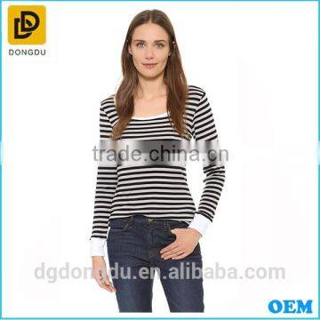 OEM China Factory Cheap Cotton White and Black Striipe Lady T shirt 2016