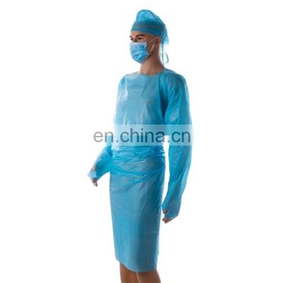 Disposable Ppe Plastic Protective Isolation Gowns Waterproof All Fluid Resistant Thumb Loop Safety Pe Apron Cpe Gown