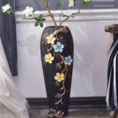 Classical Nordic Hand Made Color Paint Large Black Ceramic Floor Vase For Showroom Decor