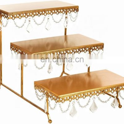 Metal Cake Stand Multipurpose European Style 3 Layers Crystal Beads Party Decorative Home Metal Set Crystal Wedding Cake Stand