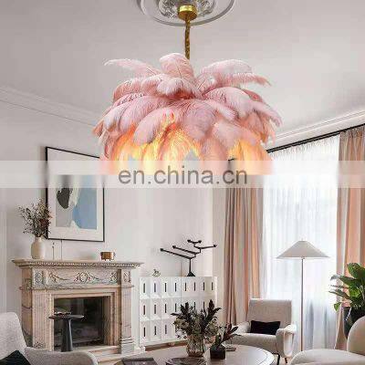 Home Decoration Modern Nordic Copper Chandelier Lighting Living Room Lamp Ostrich Feather Bedroom Pendant Lights photo-3