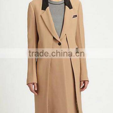 Leather-Trimmed Layered-Panel Coat