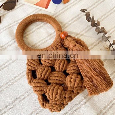 Macrame Handcrafted Brown Women Hand Bag Wrist Bag Clutch