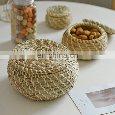 Hot Sale Rustic Mini Searrass Basket with Lid , Set of 3pcs Mini Jewelry Basket Cute Storage Box Vietnam Manufacturer