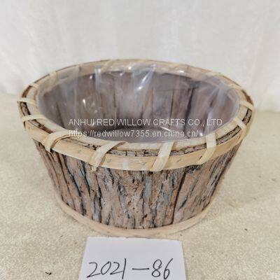 Oval Shaped Small Poplar Bark Handwoven Gardening Flowers Basket photo-2