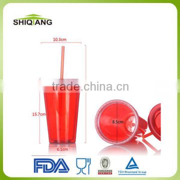 china supplier 450ml high quality cheap colored plastic tumbler with lid and straw