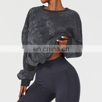 Tie Dye Women Pullover Cotton Sweatshirt Factory Sales Fall Oversized Long Sleeve Hoodies photo-2