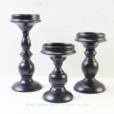 Dining Table Wedding Candlestick European Style Candle Holder Columnar Shape Black Metal Candlestick Set photo-2