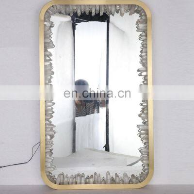 Modern Design Luxury Hotel Project Rectangle Natural Rock Crystal Stone Copper Mirror Wall Light photo-3