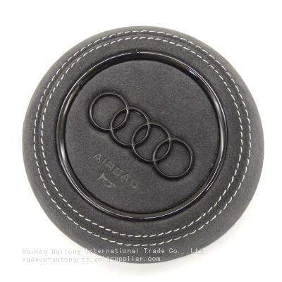 For Audi A4 B9 Alcantara Leather Steering Wheel Airbag Cover Trim Cover White/Black/Red Stitching photo-3
