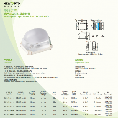 3528 Rectangular Light-Shape SMD InfraRed LED for Filling Light, IR Night Version, Security Monitoring, Visual Doorbell, Newopto photo-2