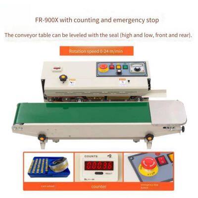 Маленькая непрерывная машинка для упаковки fr-900, машинка для упаковки пластиковых пакетов с функцией подсчета и машинка для термосварки, гарантия на один год, в наличии