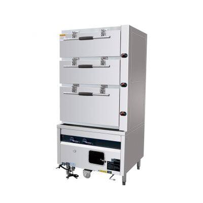 Gas 3 Doors Seafood Steamer With 0.18kW Blower and 220V Power Supply