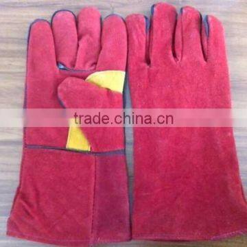 red cow split leather protection welding glove/leather welding safety gloves