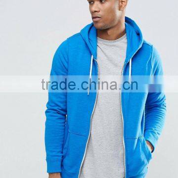 Leisure 100% Cotton Blue Zip up With Hood Pocket Custom Made Hoodies photo-5
