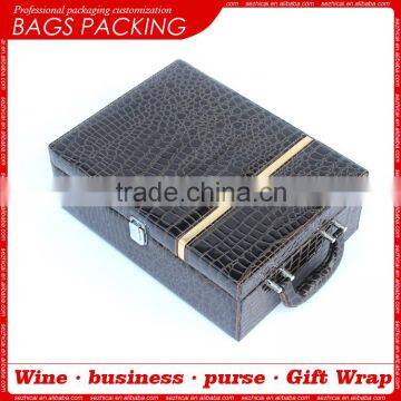 Customized wooden box Two red wine boxes colour black Crocodile grain lines wine boxes