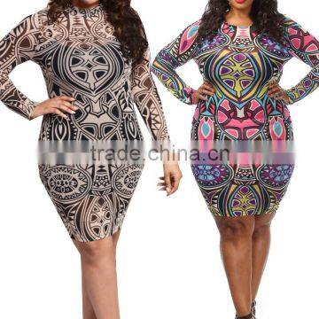 Women Dress Fat Size Fashion Long Sleeve Party Clubwear Bandage Bodycon Dress Plus Size 3XL