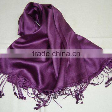 Satin Weave Pure Silk Shawl and Scarf in Wide Range of Colors... photo-4