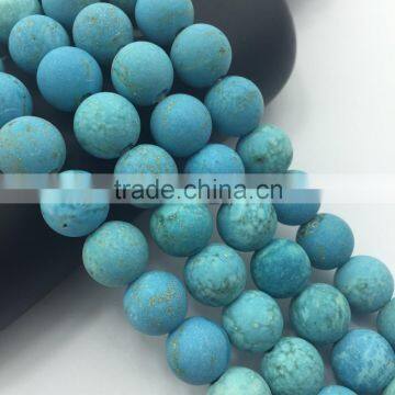 2.0mm Large Hole Hot Selling Round Matte Blue Turqoise Gemstone Loose Beads Approximate 15.5 Inch