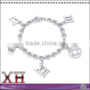 Roman Numeral Charm Sterling Silver Bracelet 7.5in