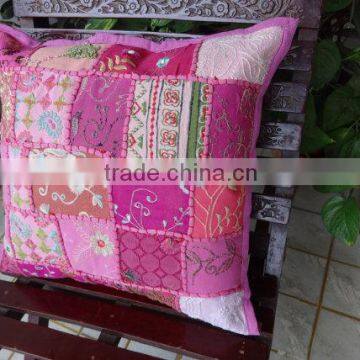 Patchwork Cushion Cover, handmade Pink Color sofa cushion covers, Vintage Cushion Cover, Old patches