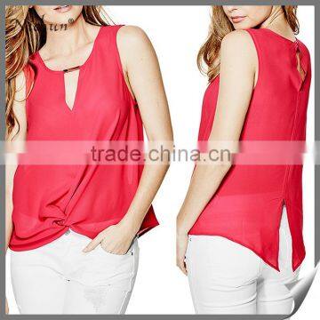 Chiffon red color latest formal skirt blouse patterns for ladies