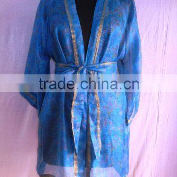 Vintage Silk Saree Kimono Girls Sexy Night Wear Bathrobe Intimate Sleepwear Night Gown