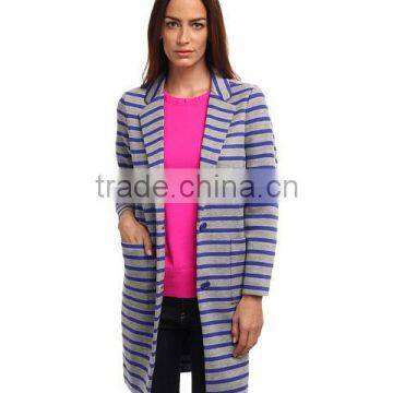 Notched lapel Button closure Stripe Coat