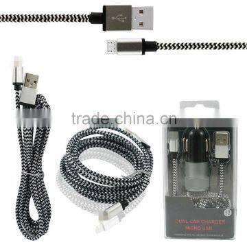 Hot-selling charger set braided usb cable plus 3.1A car charger for iPhone samsung