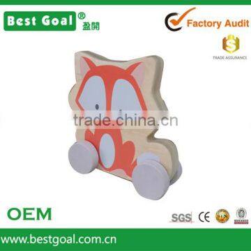 Orange Wooden Rolling Toy Fox on Wheels