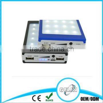 Portable Waterproof External Mobile Solar Power Bank with Build-in Flashlight For Outdoor