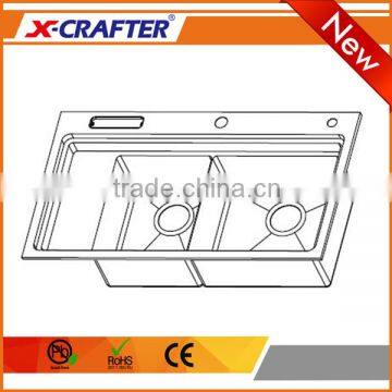 Factory Direct Sale Overmount Kitchen Sink Double Bowl With Drainboard photo-3