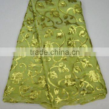 2015 Summer Newest Lime Green Lace Fabric Korea Silk With Sequins