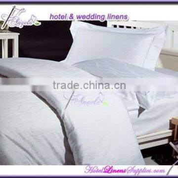 250TC white jacquard hotel bed linens with water wave pattern for 4-star luxurious hotels