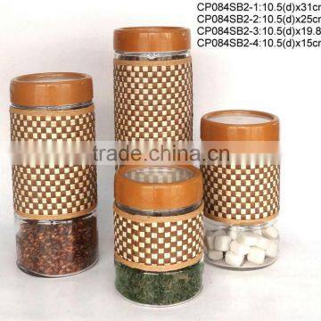 CP084SB2 glass jar with plastic lid with weaved coating