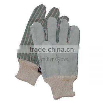 10.5" cowhide split leather palm & cotton fabric back Gardening gloves