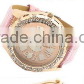 2013 newest fashion design japan movement ladies/girl's leather special diamond watch