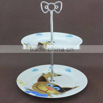 Hot sale 2 tier cake plate stand sublimation ceramic plate