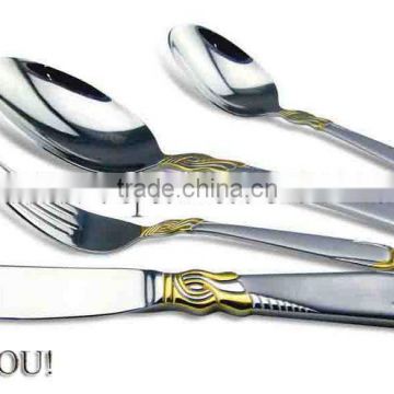 Gold plated diamond quality level S/S cutlery sets stainless steel tableware sets