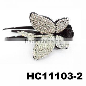 fancy rhinestone plastic african butterfly hair pin plastic hair clips